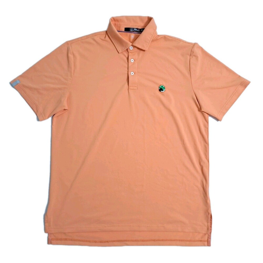 Polo Ralph Lauren RLX Polo Shirt Mens Medium Orange Performance Golf Shamrock